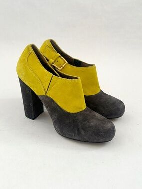 Marni vintage colorblocked yellow suede heels ankle boots 36 6